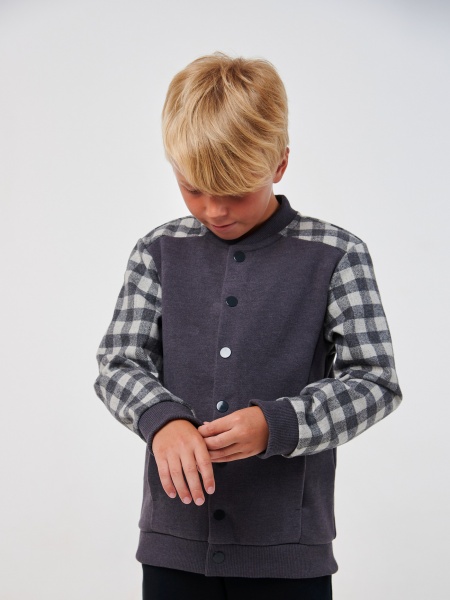 Бомбер для мальчика Smil р.134 серая клетка 116574 