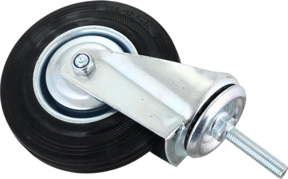 Колесо d125 мм резиновое поворотное с резьбовым штырем M10