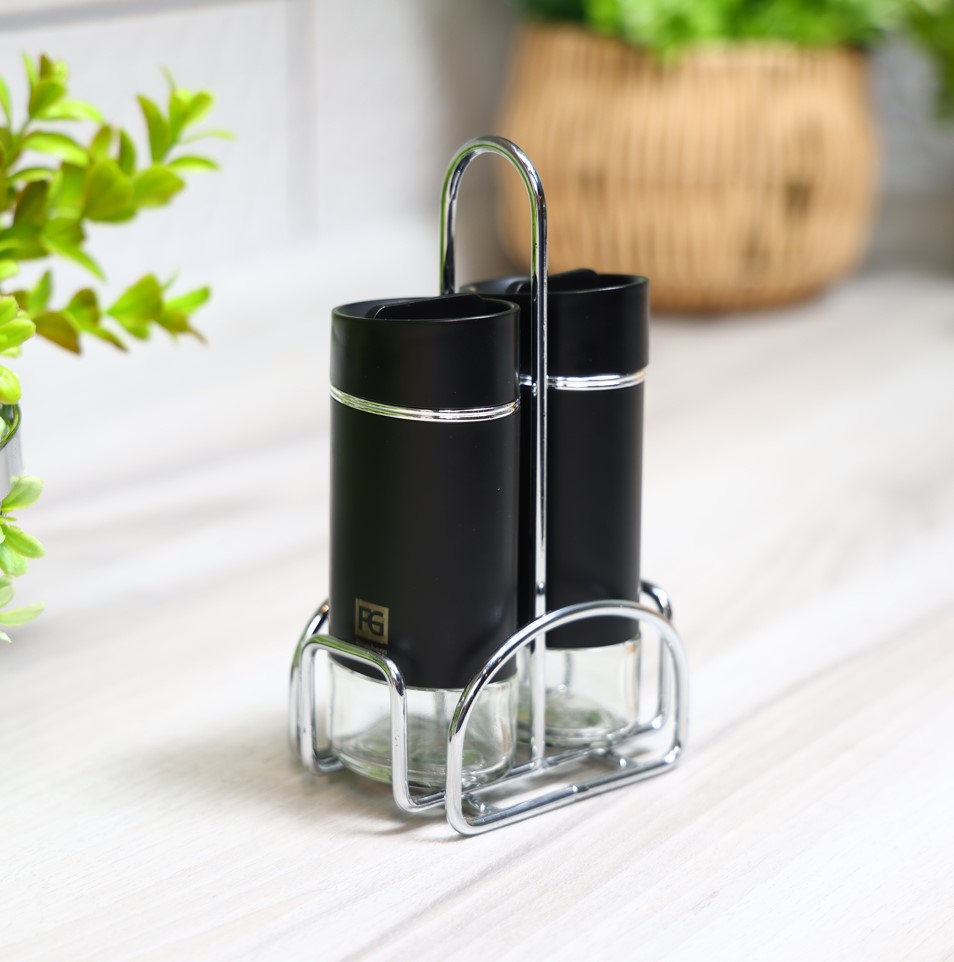 Набор для соли и перца Flamberg Premium на подставке Silver shine 115 мл