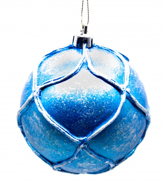 Куля новорічна Капля d80 80 мм синій/білий 2829