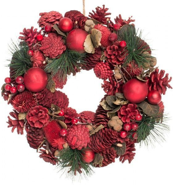 Вінок новорічний з шишками, кулями та ягодами d33 мм 7005152252
