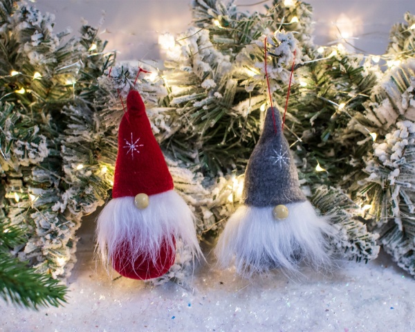 Набір новорічних прикрас Гноми 2 шт. 12 см сірий та червоний A-423039 