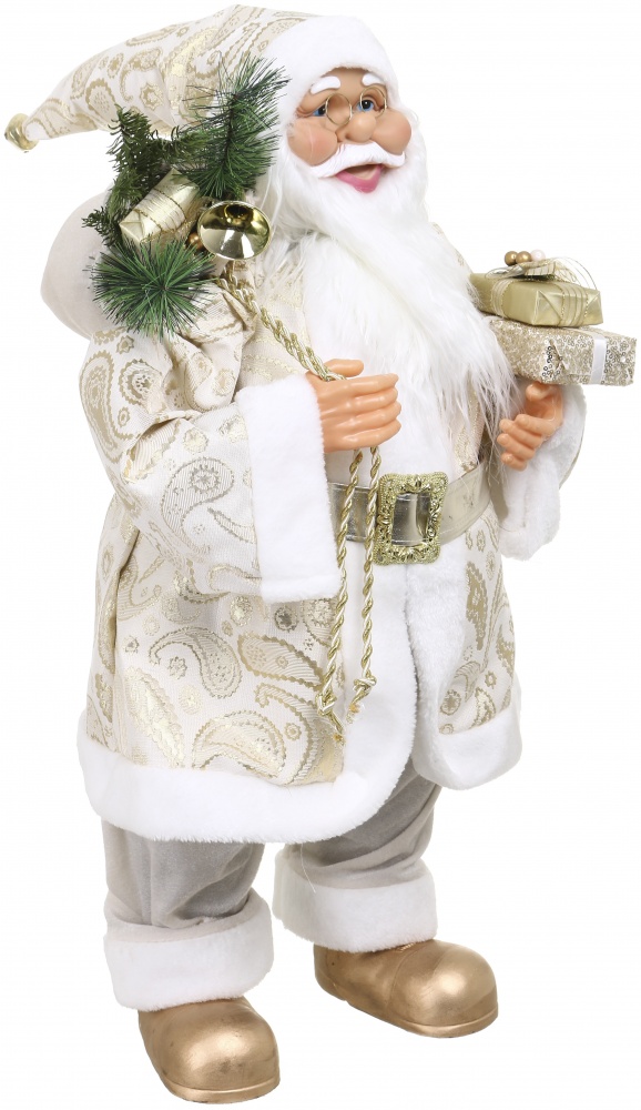 Декорация новогодняя Золотой Санта с подарками 80 см