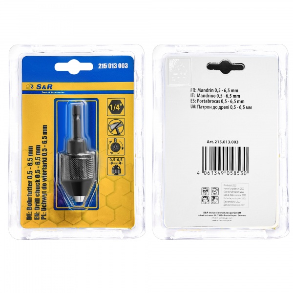 Патрон для дрели S&R 0.5-6.5 мм с переходником 1/4