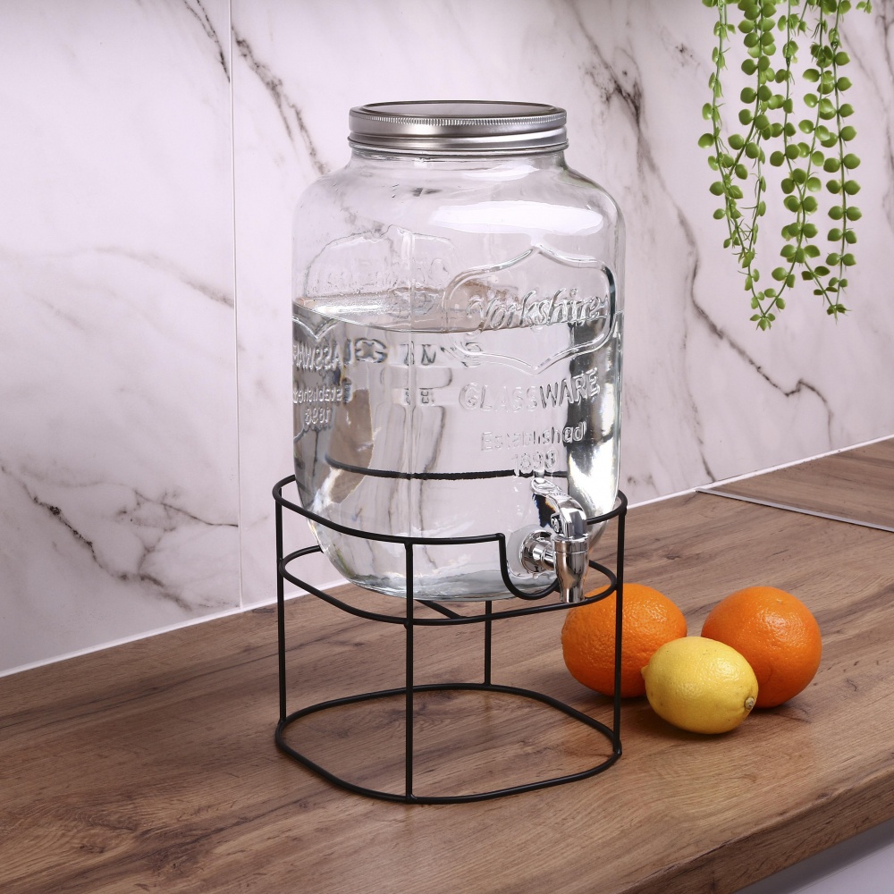 Ємність для напоїв Lemonade 8 л з кришкою та краном на металевій підставці