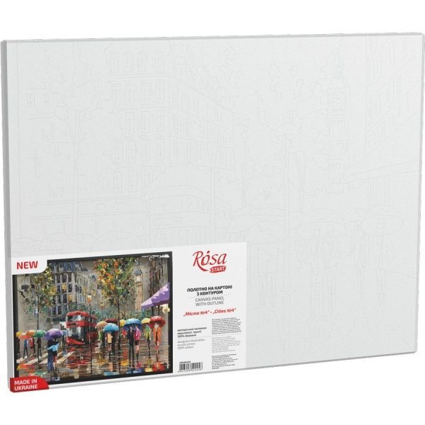 Полотно на картоні з контуром Міста №4 30х40 см Rosa Start 