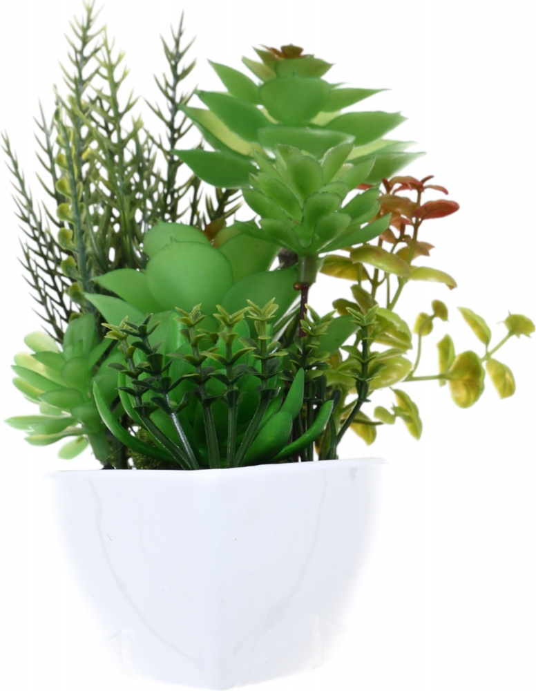 Растение искусственное суккулент в белом пластиковом горшке 25х17 см. Sensio