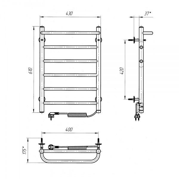 Рушникосушарка електрична Evro-Termo Аура П6 400 х 600 Електро П.П. S3 