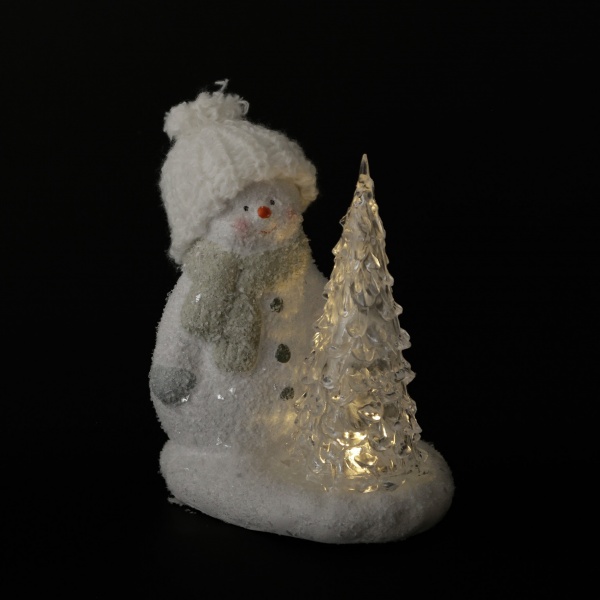 Фигурка декоративная светодиодная (LED) Снеговик с елкой 920241 14 см 