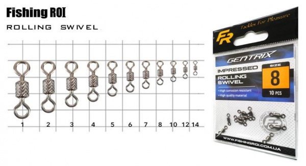 Вертлюг Fishing ROI 9 кг 10 шт. IMPRESSED ROLLING SWIVEL №12