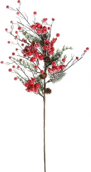 Гілочка декоративна з горобиною і шишками засніжена 80 см RS1Z1983 
