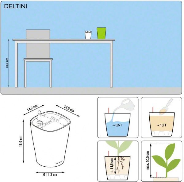Кашпо Lechuza Deltini прямоугольный 1,2 л серо-коричневый (14904) 