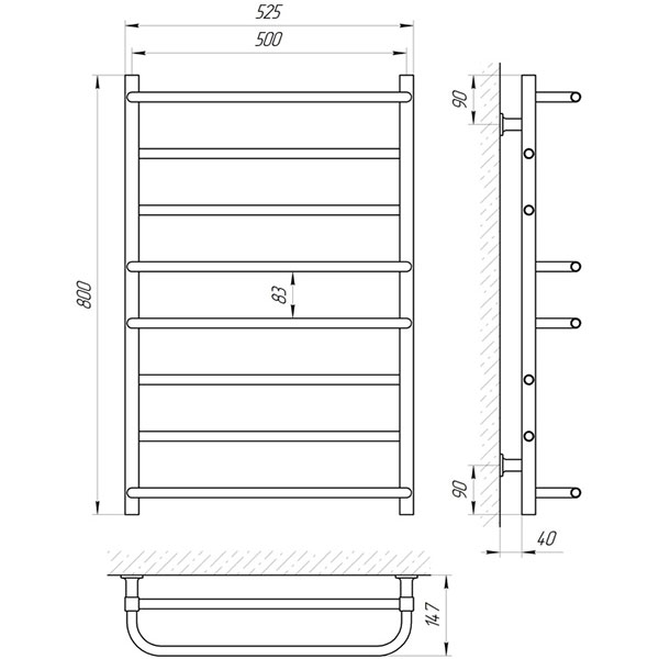 Полотенцесушитель электрический Laris Комфорт ЧФ8 500х800 Правое подключение 75201004