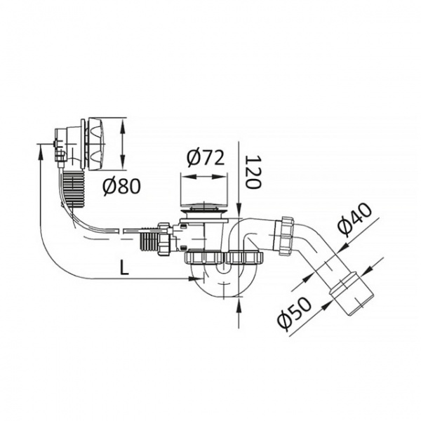 Сифон для ванны Imprese SBA500000050 полуавтомат 500 мм выпуск 40/50 мм