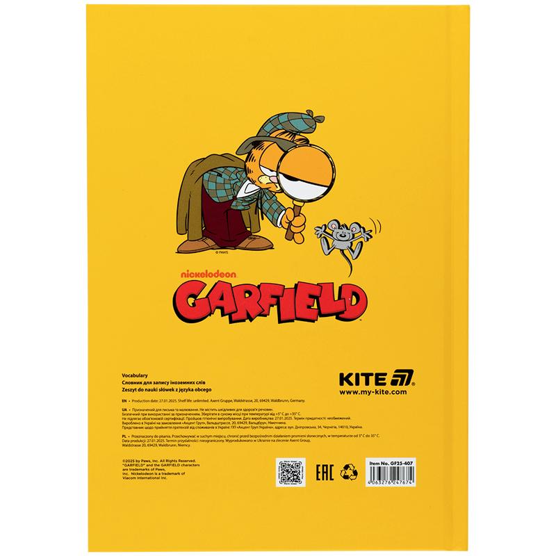 Зошит-словник з іноземної мови 60 арк. Garfield KITE