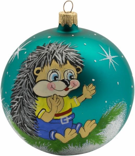 Шар стеклянный d100 Ежик на ветке зеленый