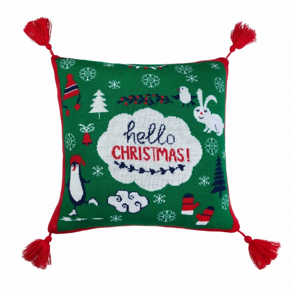 Подушка MERRY CHRISTMAS зелена 45x45 см білий із зеленим La Nuit 