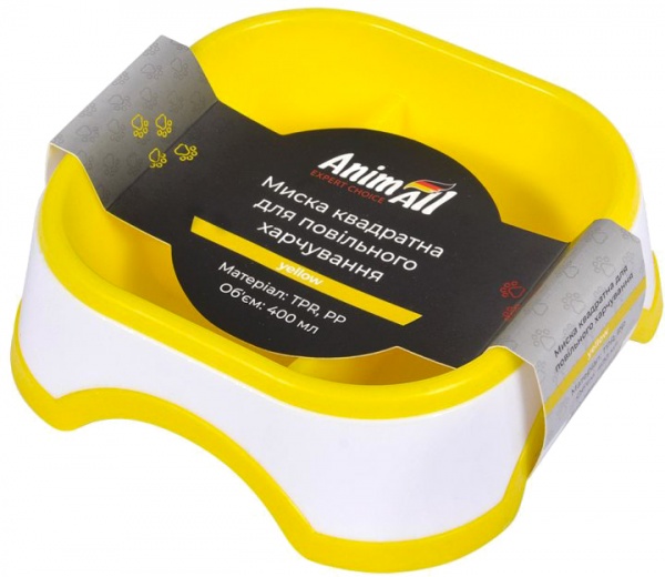 Миска AnimAll квадратная 0211 для медленного питания 400 мл желтая (6914068020211)