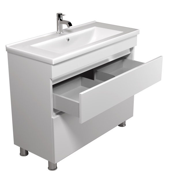 Тумба Мойдодыр Soft White 100 с умывальником Cosmopolitan 100 напольная