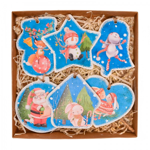 Набор новогодних украшений Лесные жители 9 см 6 шт./уп.