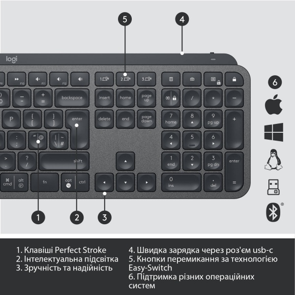 Клавиатура Logitech MX Keys Advanced Wireless Illuminated (L920-009415) graphite 