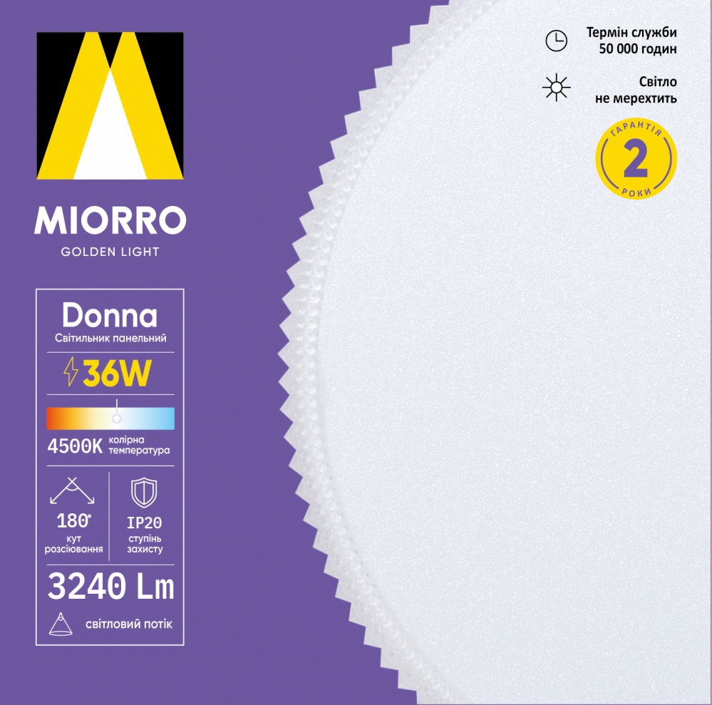 Світильник світлодіодний Miorro Led Donna 4500К 3240Лм Ø230*H40 пластик 36 Вт білий 51-312-003