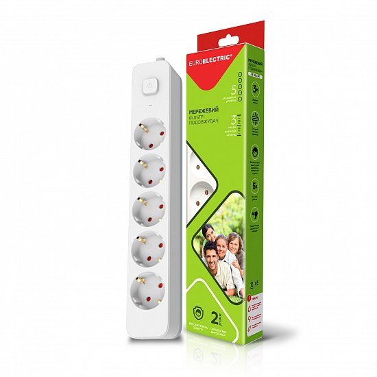 Фільтр-подовжувач Euroelectric із заземленням 5 гн. білий 3 м EE-105-3M