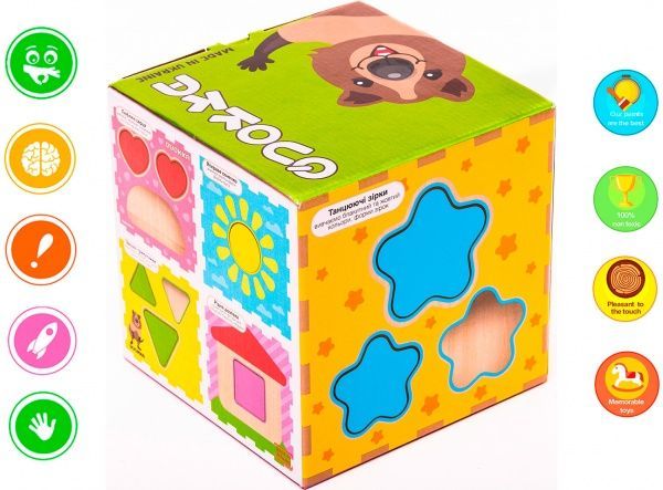 Розвиваюча іграшка Quokka дерев'яний куб-сортер 16 х 16 см. QUOKA003A