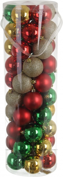 Набір ялинкових куль пластикових зелено-червоно-золотий d60 мм 50 шт./уп. 