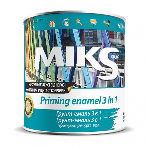 Ґрунт-емаль MIKS Color 3 в 1 графітно-сіра напівмат 12кг