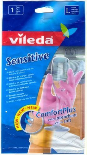 Перчатки резиновые Vileda Sensitive крепкие р.L 1 пар/уп. розовые 