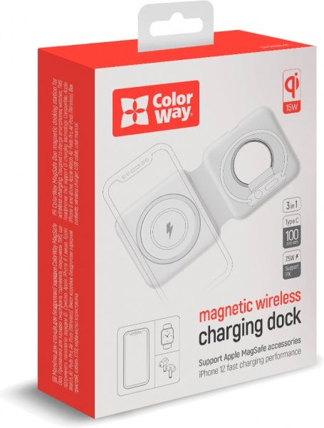 Беспроводное зарядное устройство ColorWay MagSafe Duo Charger 15W for iPhone белое (CW-CHW32Q-WT)