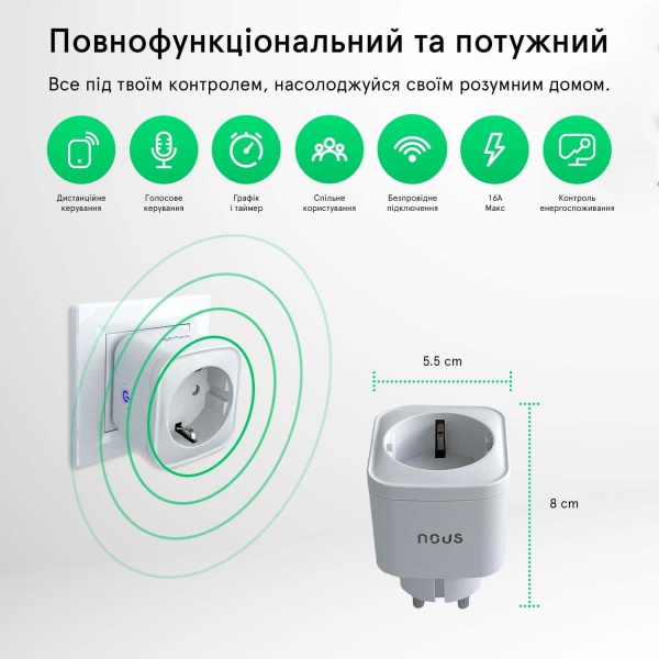 Умная розетка Nous Wi-Fi A7 Smart Plug 16A белый 