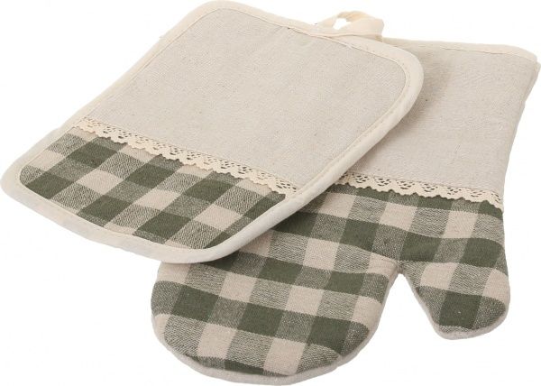 Набір кухонний рукавичка та прихватка Green check зелений із білим 