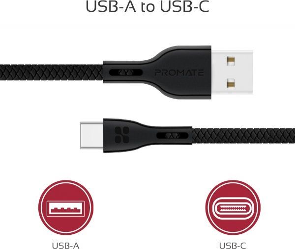 Кабель Promate USB Type-C – USB 1,2 м чорний (powerbeam-c.black) 
