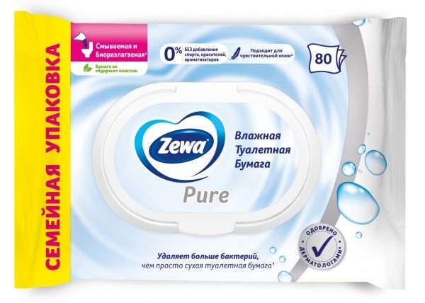 Вологий туалетний папір Zewa Pure moist одношаровий 80 шт.