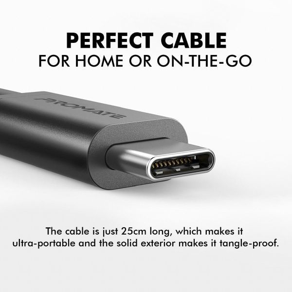 Кабель Promate USB Type-C – USB 0,25 м чорний (powerbeam-25c.black) 