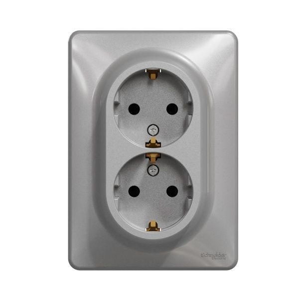 Розетка силова подвійна із заземленням Schneider Electric Sedna Design зі шторками без кришки алюміній SDD313221