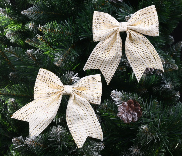 Декорация новогодняя бант 14 см золотой 2 шт