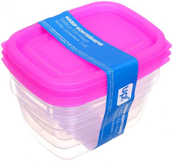 Набор контейнеров для пищевых продуктов Eat&Go 550 мл розовый 3 шт. UP! (Underprice)