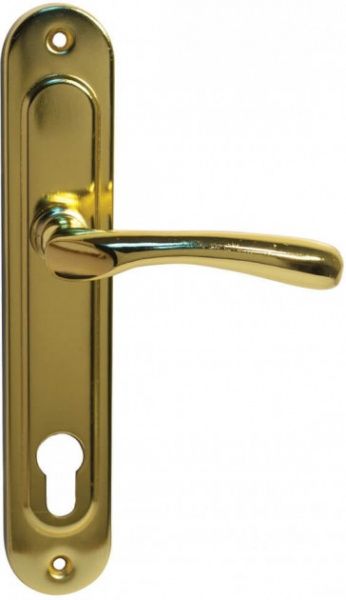 Замок врезной с ручками Bruno ручка 0582 (910K6) 85мм + замок 945-3RB BRB + цилиндр PZ 85 мм золотой