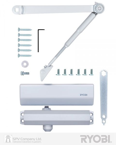 Доводчик дверний RYOBI DS-1554 стандартна тяга з фіксацією срібний 80 кг