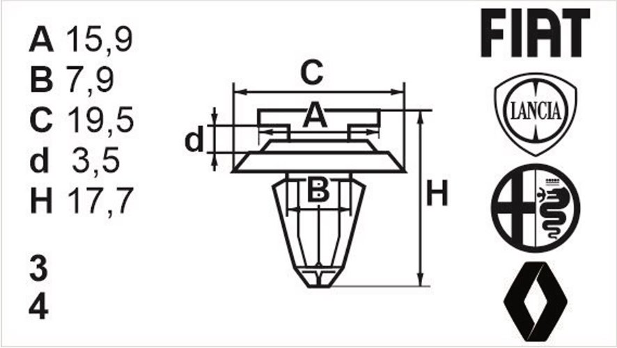 Клипса нажимная внутренняя (обшивка, обшивка дверей) Romix (11009)