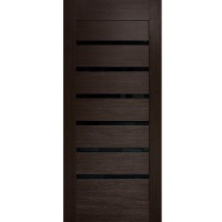 Дверное полотно ОМиС Лагуна с черным стеклом ПГО 600 мм венге