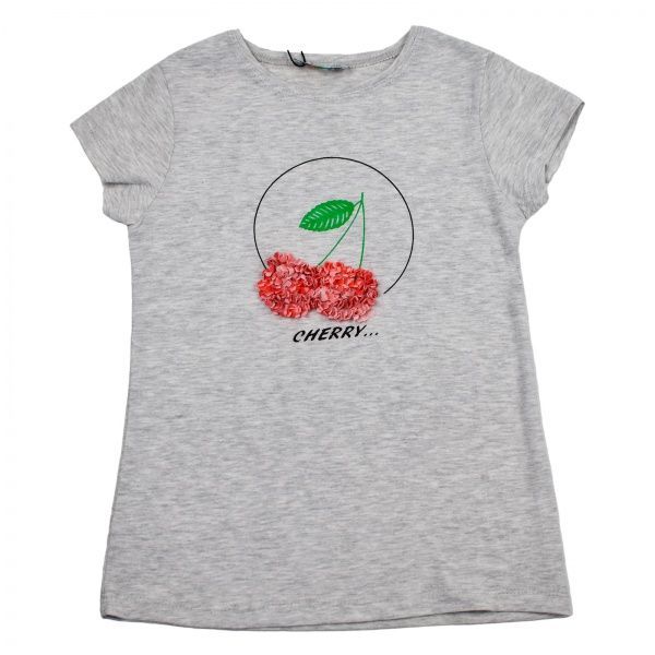 Футболка для дівчинки ALG з вишнями 720476 р.152 сірий 