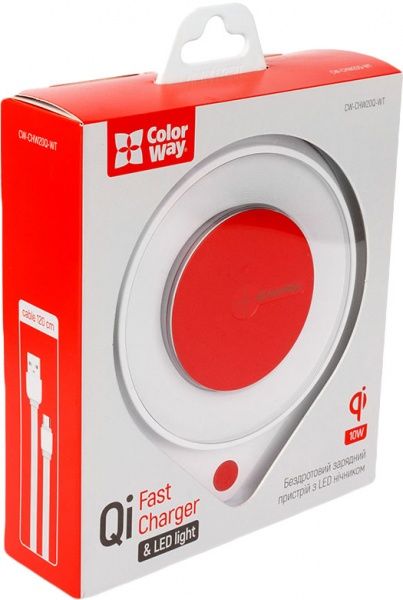 Беспроводное зарядное устройство ColorWay Qi Fast Charger (10W)& LED bedside lamp (CW-CHW20Q-WT)
