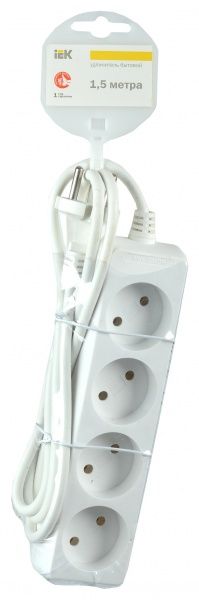 Удлинитель IEK без заземления 4 гн. белый 1,5 м WYP10-06-04-01-N 