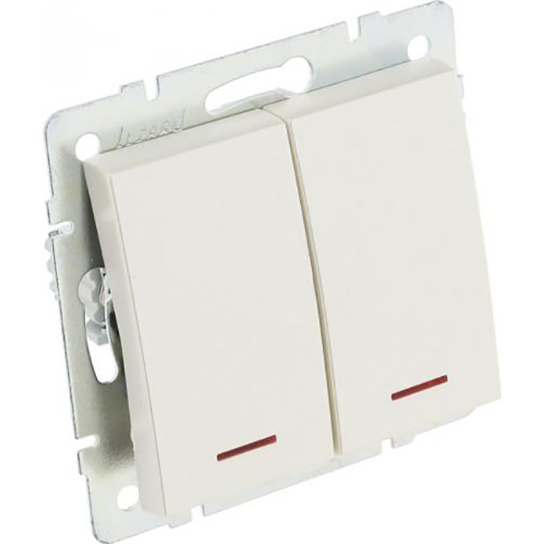 Выключатель двухклавишный Lezard Rain с подсветкой 10 А 250В жемчужно-белый 703-3088-112