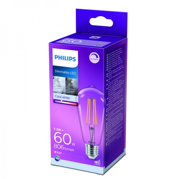 Лампа світлодіодна Philips FIL DIM ST64 7,2 Вт E27 4000 К 220 В прозора 929002430066 