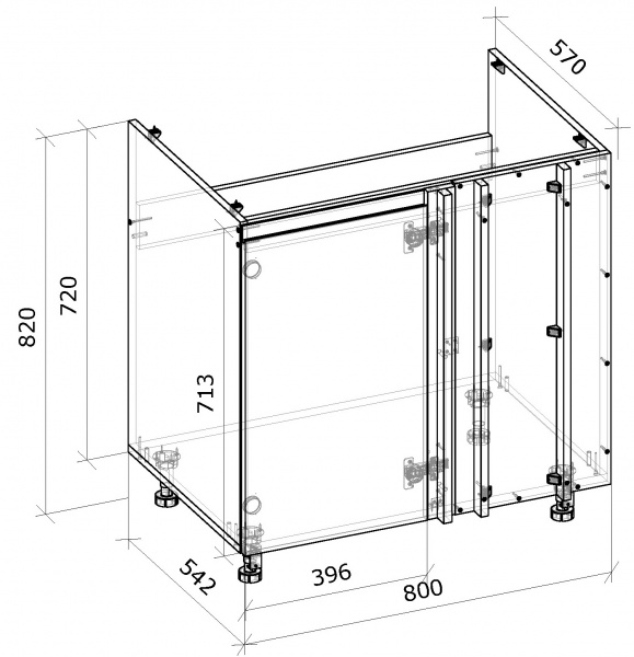 Тумба нижня кутова під мийку МС Джетта 80х82х57 см, графіт сірий/дуб сонома Грейд